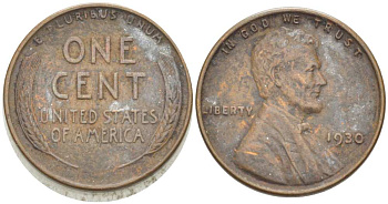США 1 ЦЕНТ 1930 ЛИНКОЛЬН KM 132 бронза 218-348