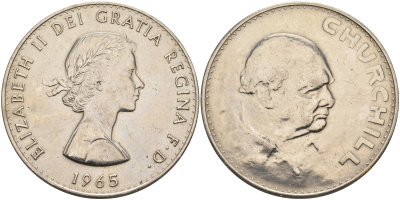 Великобритания 1 крона (5 шиллингов) 1965 Уинстон Черчилль, Елизавета II (1952-2022) KM 910, Spink 4144 медно-никель 4552-814