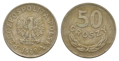 Польша 50 грошей 1949 Y 44 медно-никель 4628-1251