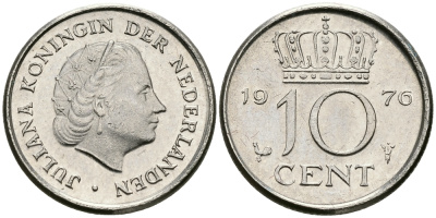 Нидерланды 10 центов 1976 Юлиана (1948-1980) КМ 182 никель 96-451