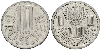 Австрия 10 грошей 1993 KM 2878 алюминий 4135-316