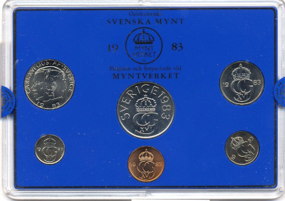 Швеция набор монетного двора из 6 монет 1983 в пластике, Карл XVI Густав (1973- ) KM MS27 UNC 5-4-2-73