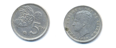 Испания 5 песет 1981 чемпионат мира по футболу 1982 KM 817 медно-никель 54-1837