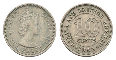 Малайя и Британское Борнео 10 центов 1958 KM 2 медно-никель 4674-826