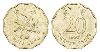 Гонконг 20 центов 1997 KM 67 никель латунь aUNC 4154-933