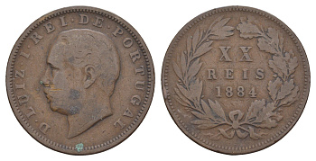 Португалия 20 реалов (рейсов) 1884 Луиш I (1861-1889) KM 527 бронза 109-945