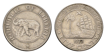 Либерия 5 центов 1972 KM 14 медно-никель 54-937
