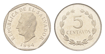 Сальвадор 5 сентаво 1994 KM 154b сталь плакированная никелем UNC 4630-233