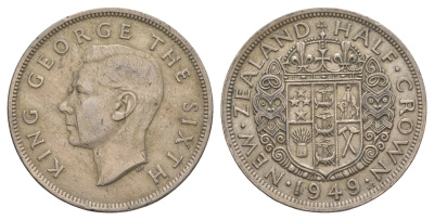 Новая Зеландия 1/2 кроны 1949 Георг VI (1936-1952) KM 19 медно-никель 4653-332