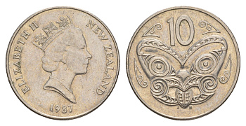 Новая Зеландия 10 центов 1987 KM 61 медно-никель 4179-1255