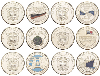 Панама набор из 6 монет по 1/4 бальбоа 2016 серия 100 лет панамскому каналу KM NEW медь плакированная медно-никелем  UNC  M68-08