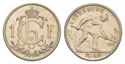 Люксембург 1 франк 1946 KM 46.1 медно-никель aUNC 4646-1013