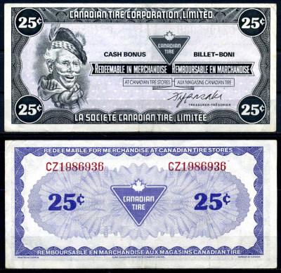 Канада купон на 25 центов 1985 Canadian Tire бумага 2195-22-1-1