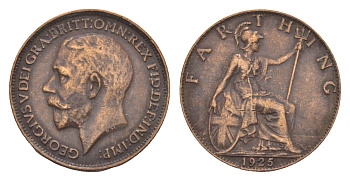 Великобритания 1 фартинг 1925 Георг V (1910-1936) KM 808.2, Spink 4060 бронза 4658-755