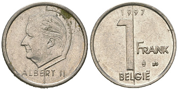 Бельгия 1 франк 1997 Belgie, Бодуэн I (1951-1993) KM 171 нержавеющая сталь UNC 4621-365