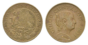 Мексика 5 сентаво 1971 Mo, Жозефа Ортис де Домингес KM 427 латунь 4664-755