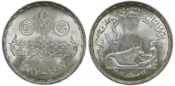 Египет 5 фунтов 1987 AH 1407, День ветеринара KM 618 серебро UNC 11-155-43