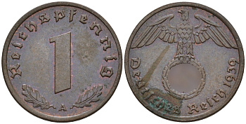 Германия 1 рейхспфенниг 1939 A KM 89, J. 361 бронза 4147-1137