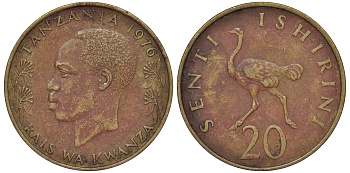 Танзания 20 центов 1976 KM 2 никель латунь 4519-933