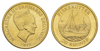 Дания 20 крон 2012 Корабли - Рыболовецкая лодка KM 953 алюминиевая бронза UNC 4650-955
