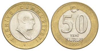 Турция 50 курушей 2005 KM 1168 биметалл aUNC 4629-723