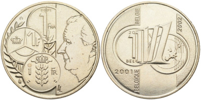 Бельгия медаль 2002 ПРОЩАЙ франк, ПЕРЕХОД НА евро медно-никель 4565-536