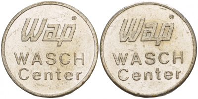 ГЕРМАНИЯ ЖЕТОН НА МОЙКУ АВТОМОБИЛЯ WAP, WASCH, CENTER белый металл 4544-844