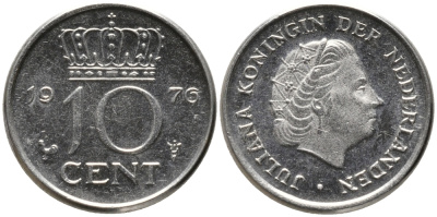 Нидерланды 10 центов 1976 Юлиана (1948-1980) КМ 182 никель 220-1267