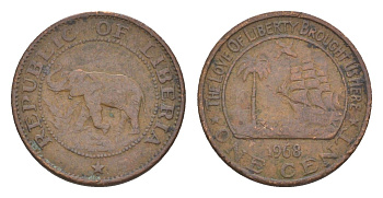 Либерия 1 цент 1968 KM 13 бронза 4643-641