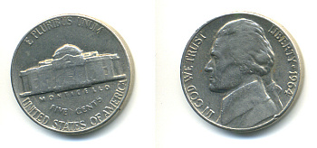 США 5 ЦЕНТОВ 1964 ДЖЕФФЕРСОН KM A192 медно-никель 89-444