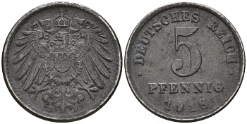 Германия 5 пфеннигов 1918 F KM 19 J. 297 железо    4152-1151