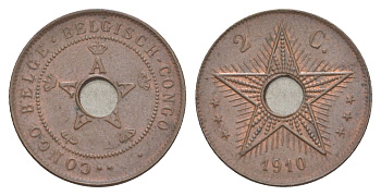 Бельгийское Конго 2 сантима 1910 KM 16 медь 4127-433