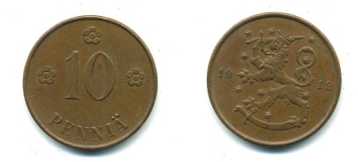 Финляндия 10 пенни 1919 KM 24 медь 41-717