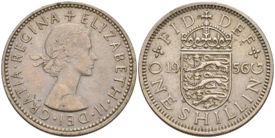 Великобритания 1 шиллинг 1956 Елизавета II (1952-2022), Английский герб KM 904, Spink 4147 медно-никель 4116-835