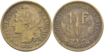 Французский Камерун 1 франк 1926 (а), монетный двор Париж KM 2 алюминиевая бронза 72-345