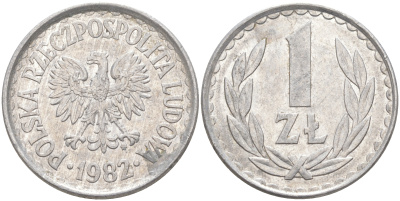 ПОЛЬША 1 ЗЛОТЫЙ 1982 MW KM 49.1 алюминий 106-535