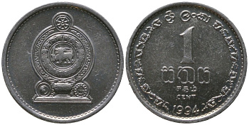 Шри Ланка 1 цент 1994 KM 137 алюминий UNC 4567-754