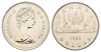 Канада 1 доллар 1983 Елизавета II (1952-2022), каноэ KM 120 никель PROOF-LIKE (BU) 4185-846