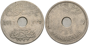 Египет 10 миллимов 1917 Н, Британский протекторат KM 316 медно-никель 4610-624