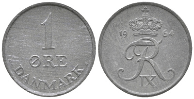 ДАНИЯ 1 ЭРЕ 1964 C; S, ФРЕДЕРИК IX (1947-1972) KM 839.2 цинк UNC 100-1132