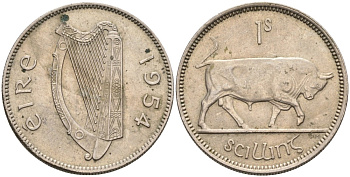 Ирландия 1 шиллинг 1954 бык KM 14а медно-никель 4561-1112