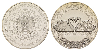 Казахстан 100 тенге 2021 лебеди, оригинальный буклет KM NEW медно-никель  UNC  2-5-2-18