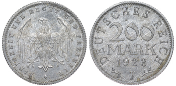 Германия 200 марок 1923 D KM 35, J. 304, Weege 22 алюминий 4604-622