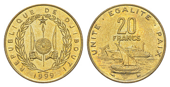 Джибути 20 франков 1999 KM 24 медь алюминий никель UNC 4652-1015