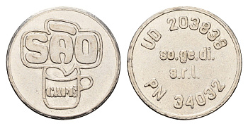 Италия жетон для выдачи напитков - кофе диаметр 22 мм, вес 6,2 гр нержавеющая сталь 4669-248