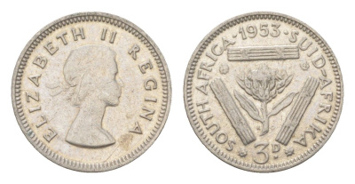 ЮАР 3 пенса 1953 KM 47 серебро 4623-466