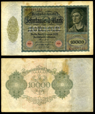 Германия 10000 марок 1922 серия G, без буквы Pick 71, Розенберг 68b бумага 8618-46-1-1