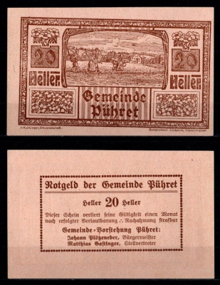 Австрия, Пюрет 20 геллеров 1920 Jaksc/Pick 0791a-20 бумага UNC (пресс) 2193-32-3-1