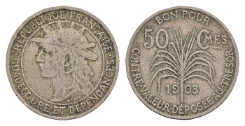 Гваделупа 50 сантимов 1903 KM 45 медно-никель 1525-1141