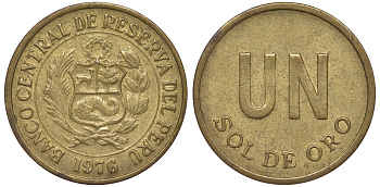 Перу 1 соль 1976 KM 266.1 латунь 4605-526